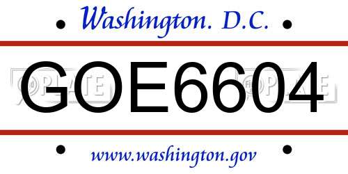 GOE6604 District Of Columbia License Plate
