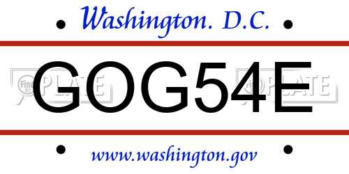 GOG54E District Of Columbia License Plate