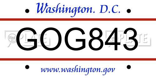 GOG843 District Of Columbia License Plate