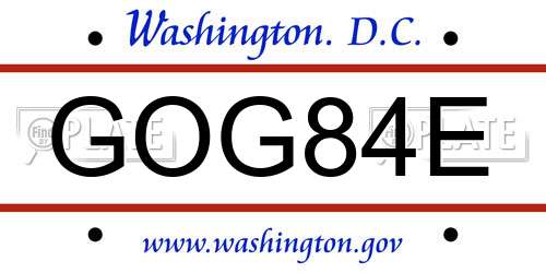 GOG84E District Of Columbia License Plate