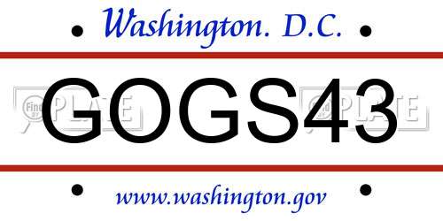 GOGS43 District Of Columbia License Plate