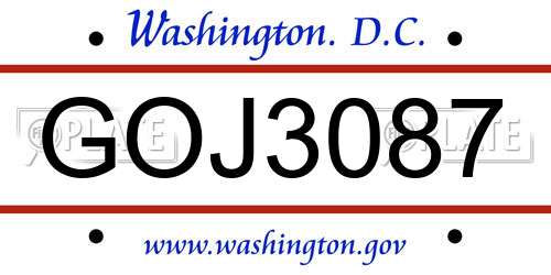 GOJ3087 District Of Columbia License Plate