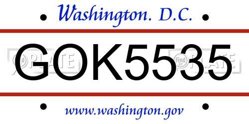 GOK5535 District Of Columbia License Plate