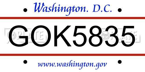 GOK5835 District Of Columbia License Plate