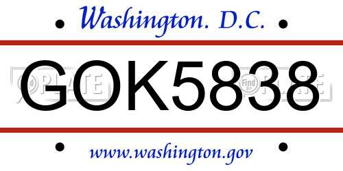 GOK5838 District Of Columbia License Plate