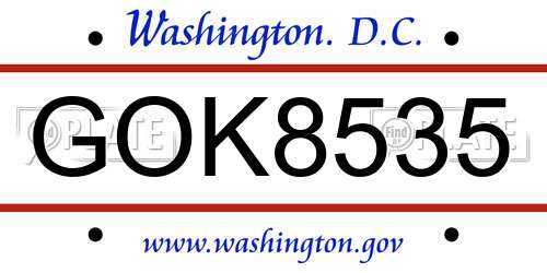 GOK8535 District Of Columbia License Plate