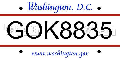GOK8835 District Of Columbia License Plate