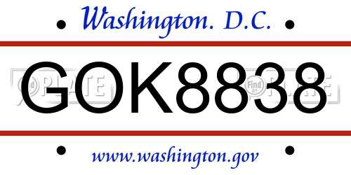 GOK8838 District Of Columbia License Plate