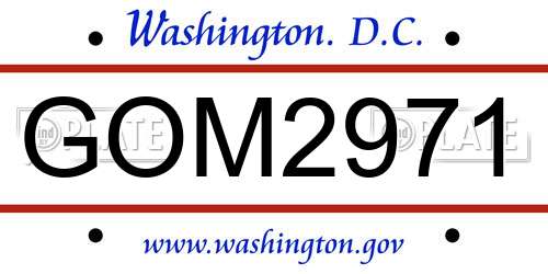 GOM2971 District Of Columbia License Plate