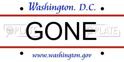GONE District Of Columbia License Plate