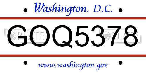 GOQ5378 District Of Columbia License Plate