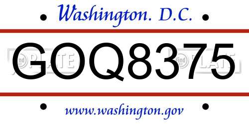 GOQ8375 District Of Columbia License Plate