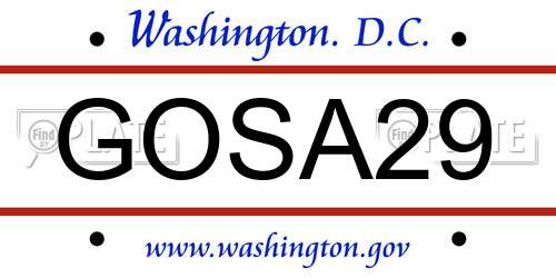 GOSA29 District Of Columbia License Plate