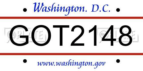GOT2148 District Of Columbia License Plate
