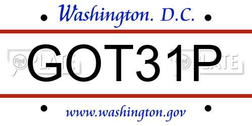 GOT31P District Of Columbia License Plate