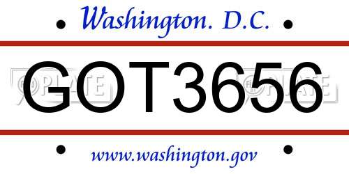 GOT3656 District Of Columbia License Plate