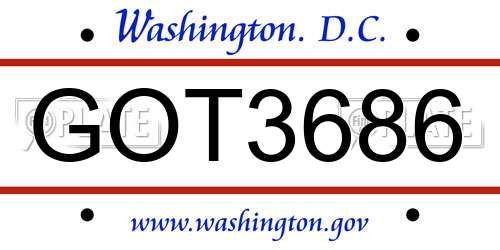 GOT3686 District Of Columbia License Plate