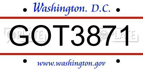 GOT3871 District Of Columbia License Plate