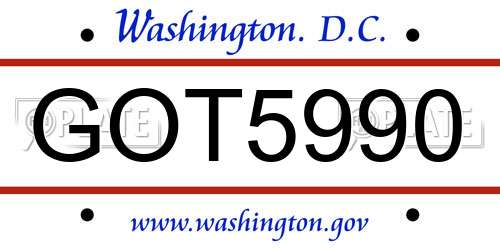 GOT5990 District Of Columbia License Plate