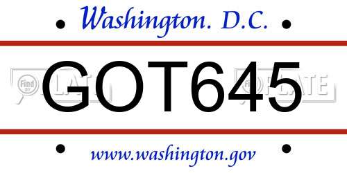 GOT645 District Of Columbia License Plate