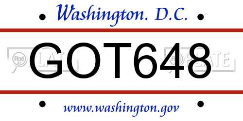 GOT648 District Of Columbia License Plate