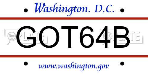 GOT64B District Of Columbia License Plate
