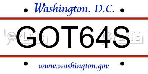 GOT64S District Of Columbia License Plate