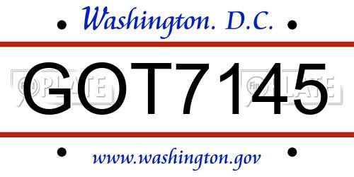 GOT7145 District Of Columbia License Plate