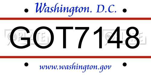 GOT7148 District Of Columbia License Plate