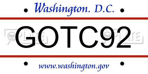 GOTC92 District Of Columbia License Plate