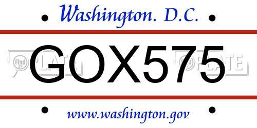 GOX575 District Of Columbia License Plate