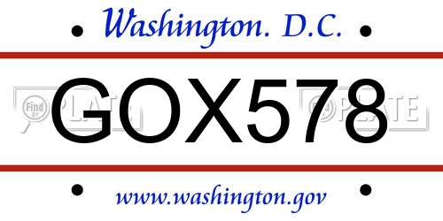GOX578 District Of Columbia License Plate