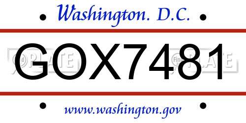 GOX7481 District Of Columbia License Plate