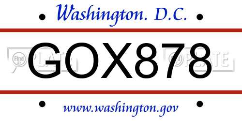 GOX878 District Of Columbia License Plate