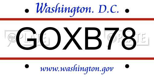 GOXB78 District Of Columbia License Plate