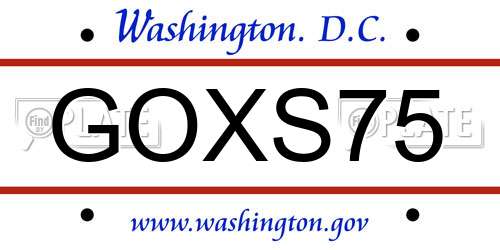 GOXS75 District Of Columbia License Plate