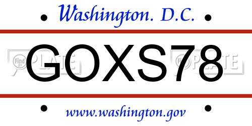GOXS78 District Of Columbia License Plate