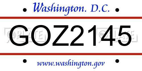 GOZ2145 District Of Columbia License Plate