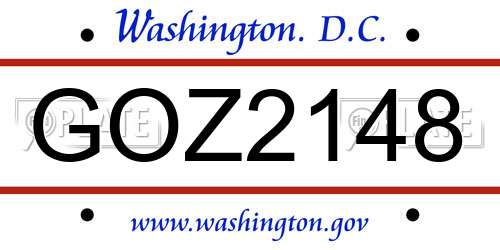 GOZ2148 District Of Columbia License Plate