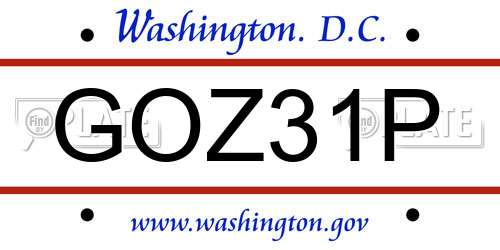 GOZ31P District Of Columbia License Plate