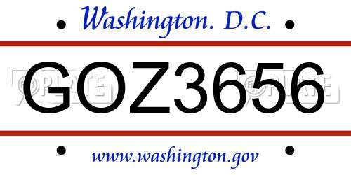 GOZ3656 District Of Columbia License Plate