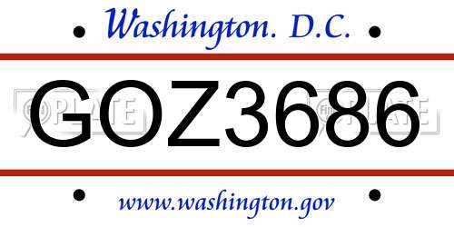 GOZ3686 District Of Columbia License Plate