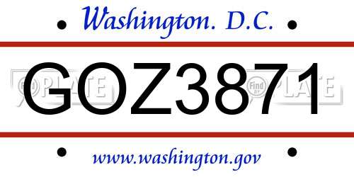 GOZ3871 District Of Columbia License Plate