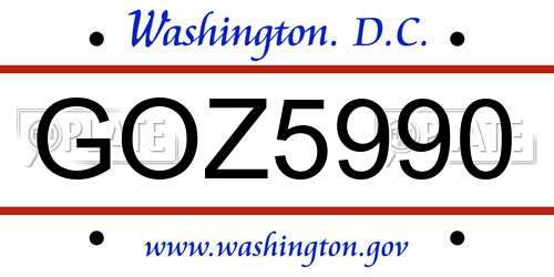 GOZ5990 District Of Columbia License Plate