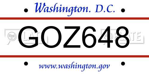 GOZ648 District Of Columbia License Plate