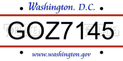 GOZ7145 District Of Columbia License Plate