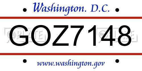 GOZ7148 District Of Columbia License Plate