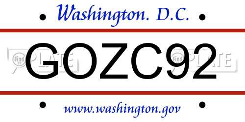 GOZC92 District Of Columbia License Plate