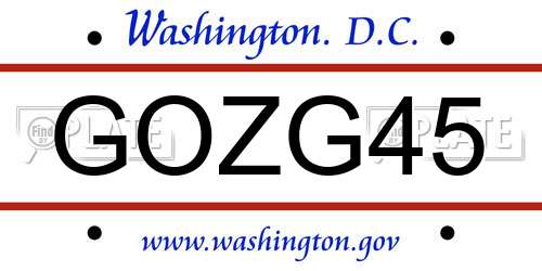 GOZG45 District Of Columbia License Plate