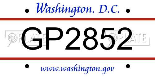 GP2852 District Of Columbia License Plate